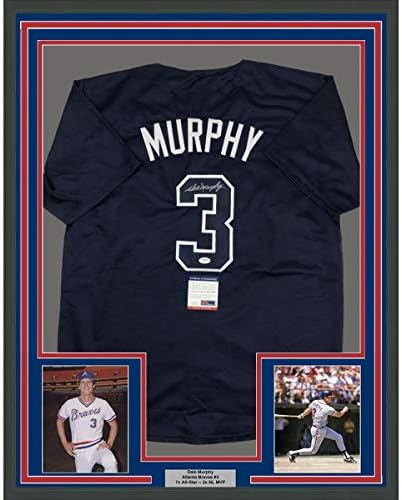 Dale Murphy 33x42 emoldurado/assinado Jersey de beisebol azul escuro de Atlanta PSA/DNA COA