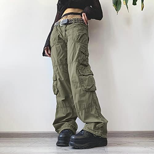 Bolsões Palmas casuais de perna larga Y2K Combate calças de carga casual de calça militar para mulheres na cintura alta