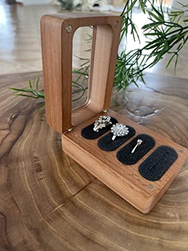 Caixa de anel de madeira Rizone, caixa de anel de casamento, portador do anel, suporte do anel da proposta, caixa de