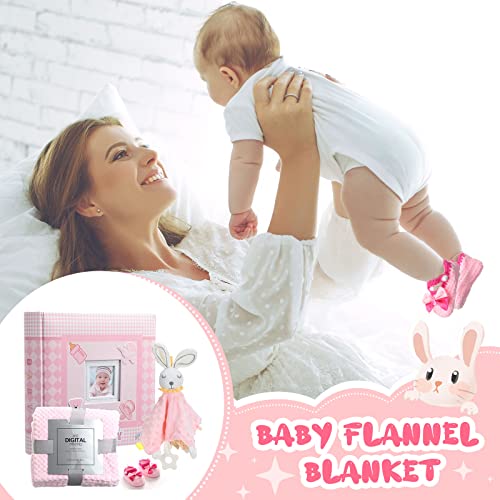 O conjunto de presentes de bebê de 4 peças inclui um livro de memória de manta de bebê macio rosa