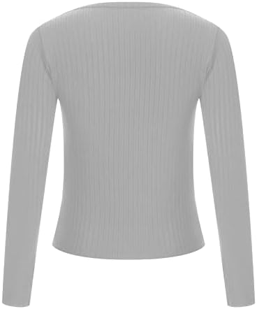 Blouses de pescoço quadrado para feminino verão outono de manga comprida túnica esbelta tops básicos de túnica