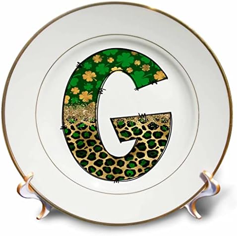 3drose glam leopardo e quatro folhas de trevo monograma inicial - placas G - Placas