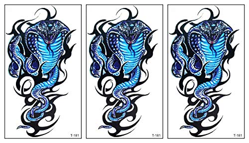 Parita Small Tattoos 3D azul cobra cobra desenho animado Tatuagem temporária para homens adultos Mulheres crianças Tatuagens de moda
