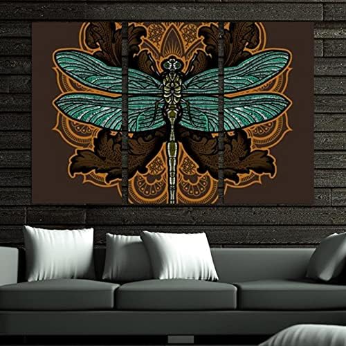 Arte de parede para sala de estar, pintura a óleo sobre tela grande dragonfly lotus obras de arte para decoração de quarto de casa 24 x48