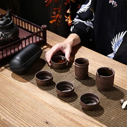 Xwozydr 4pcs copos de chá de argila roxa 1 peça de chá e filtro de chá, tudo em uma bolsa portátil para a cultura de chá chinesa kungfu sagt