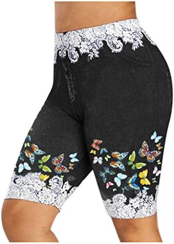 Faux feminino Deminando jegging de cintura alta bodycon ioga calças calças boretas de borboleta curta shorts de ciclismo correndo