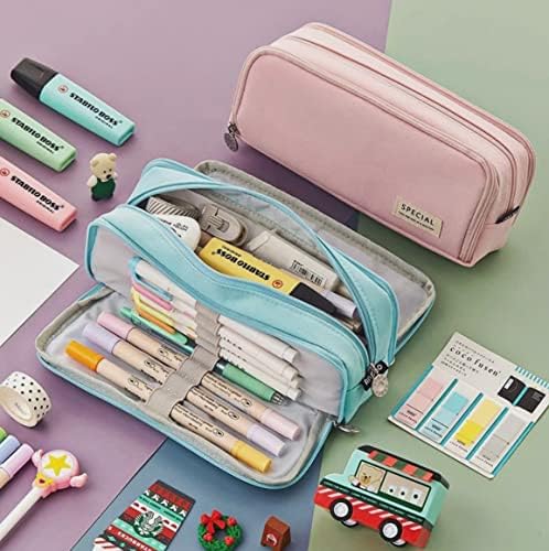 Caixa de lápis de grande capacidade, bolsa de bolsa de lona 3 organizador de compartimento, material de escritório da escola,