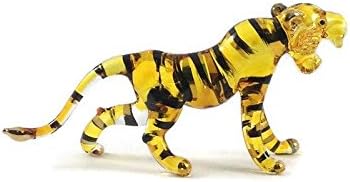 MR_AIR_THAI_GLASS_BLOWN TINY 3 Longo amarelo preto estatueta de tigre que rugido - Miniatura de vidro soprado Tigres de vidro Bengala Cristal Predator Animais decorativos Figuras colecionáveis ​​Decor Gifts