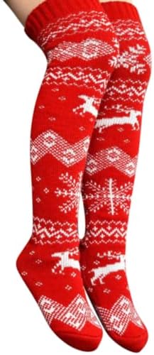 Meias altas de joelho de Natal feias para mulheres algodão macio quente meias de desenhos animados de meias atléticas para mulheres presentes de ano novo