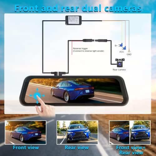 Dash Cam Front e traseiro Miror com cartão SD de 32 GB, CarPlay Android automático sem fio Android, controle de voz, câmera