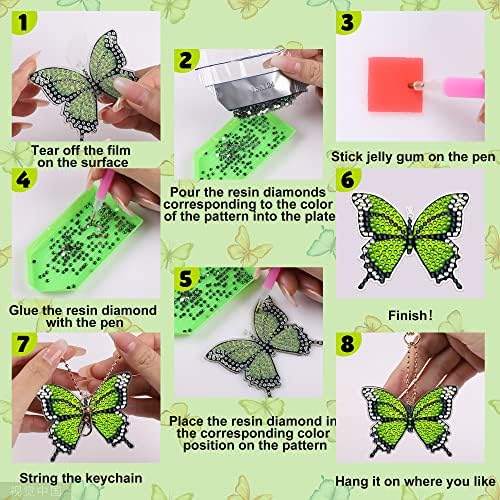 10 PCs Butterfly Diamond Painting Keychains Kit