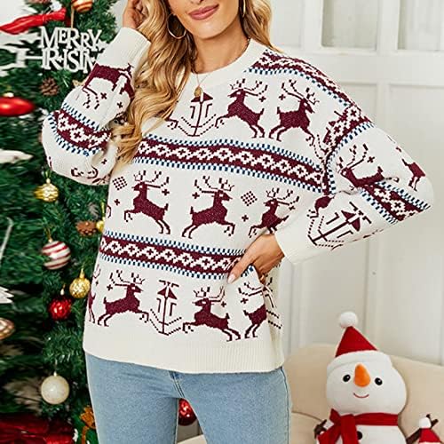 Suéteres grandes femininos pescoço redondo casual manga comprida suéter impresso no inverno superior