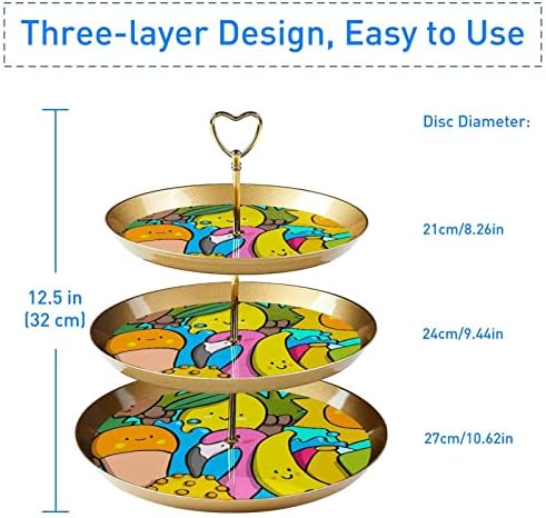 Lyetny 3 Sobessert Stand Stand Gold Cupcake Pastral Stand para festa de chá, casamento e aniversário, expressão colorida de frutas