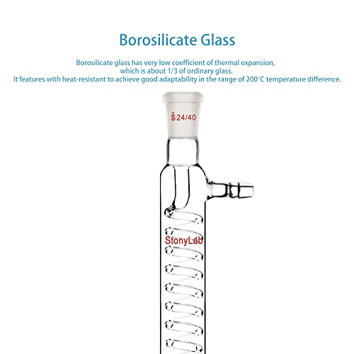 Condensador de vidro de vidro borossilicato Stonylab com condensador de vidro de laboratório de comprimento de 300 mm de junta de 300 mm 24/40