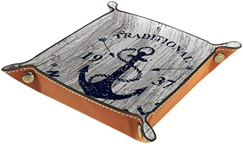 Tacameng náutico padrão de emblema de âncora marinha, caixas de armazenamento bandeja de manobrista de couro pequeno bandeja