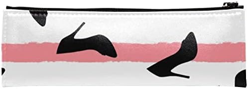 Caixa de lápis de Guerotkr, bolsa de lápis, bolsa de lápis, estética de bolsa de lápis, sapatos pretos Padrão de listras rosa