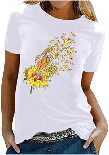 Camiseta gráfica de girassol feminino camiseta de manga curta pulôver de verão de verão leve, lotes casuais casuais tops