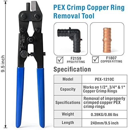ICRIMP Combo Angle Head Pex Ferramenta de crimpagem C/W Ferramenta de remoção de anel de cobre