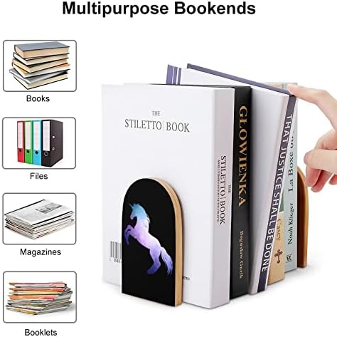 Galaxy Unicorn Impresso Livro End Livros de Livros de Madeira 1 Par para prateleiras Stand de livro pesado 5 x 3 polegadas