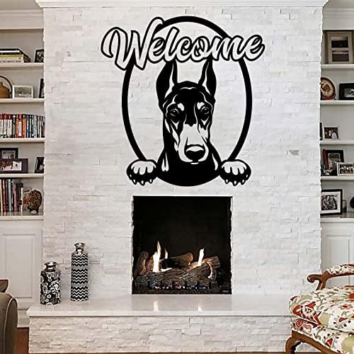 22in Sinais de boas -vindas para a varanda da frente, bem -vindo com silhueta de cachorro Sign Room Decor Presente