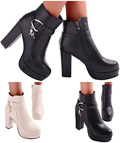 Masbird Boots for Women, Women Women Feminis High Chunky Boots Zipper Botas de Combate de Cowgirl Round Platform Boots Botas de combate