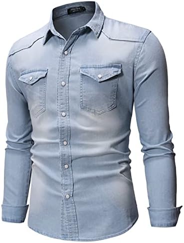 Camisa jeans de manga longa clássica para homens, moda designed Design casual fit fit laplops de colarinho com bolso
