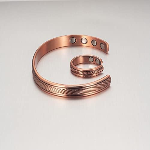 Pulseira de cobre Wollet para homens, pulseiras magnéticas e conjunto de anel de cobre para artrite