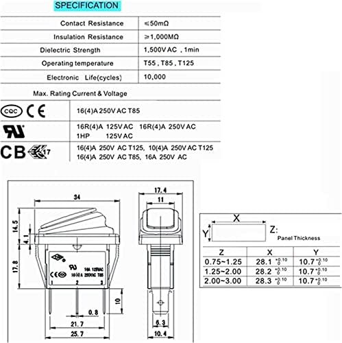 Berrysun Rocker Switch KCD3 Navio tipo 3pin ON / OFF 15A 250V / 20A 125V AC, Chave de energia à prova d'água clara