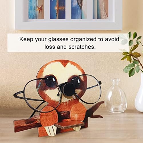 Suporte de óculos PLPLAAOO, suporte criativo da preguiça, suporte artesanal de óculos de madeira, óculos de sol com os óculos de solo, para decoração da mesa do escritório em casa, 4.25x5.91in