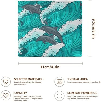 Ondas do mar Dolphin Unissex Leather Slim Bifold Cartet com 2 bolsos de cartão de crédito
