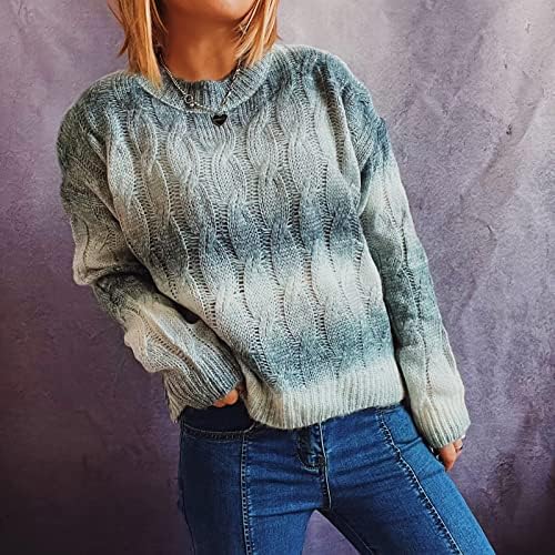 Autono de suéter de inverno feminino e impressão de malha de malha comprida suéter de suéter de pulôver