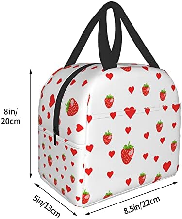 Bolsa de lanche de lancheira de morango e coração fofa sacos de piquenique isolados Bolsa de compras durável de volta à