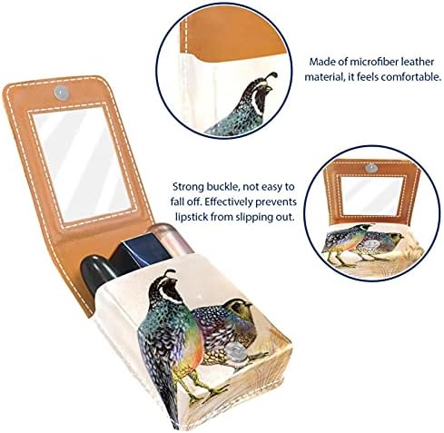 Mini estojo de batom com espelho para bolsa, aquarela comum de codornas comuns Organização de caixa portátil