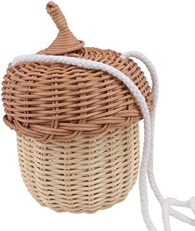 Garneck pequeno cesto de armazenamento de vime bolota forma infantil saco de ombro de ombro artesanal cesta de armazenamento de vime com tampa cesta decorativa para crianças apóia