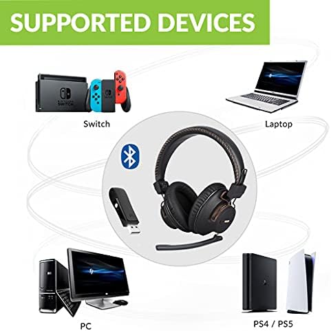 Avantree DG59M - fones de ouvido Bluetooth com microfone para PS5 e PS4, fone de ouvido sem fio com adaptador USB para PC, laptop,
