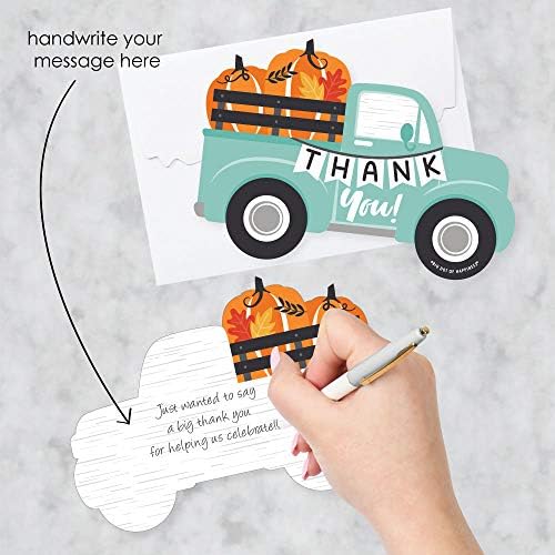 Big Dot of Happiness Happy Fall Truck - Shaped Thank You Cards - Harvest Pumpkin Party Agradecendo cartões de notas com envelopes
