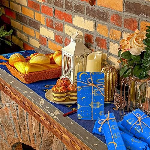 Bollome 100 lençóis 20 * 14 polegadas Eid Mubarak Papter Paper Blue and Gold Papel para sacos de presente para Ramadã Eid al-Fitr embrulhamento de presentes e artesanato diy
