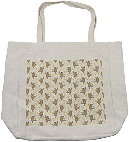Bolsa de compras de Ambesonne Sleoths, impressão tropical de preguiças de dança e silhuetas de banana em um cenário simples,