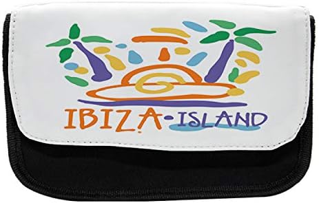 Caixa de lápis de ibiza lunarável, rabiscos de ilha tropical, bolsa de lápis de caneta com zíper duplo, 8,5 x 5,5, multicolor