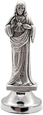 Mini Estátua Saint | Estatuetas cristãs e católicas clássicas | Metal de tons de prata | Bottom Sticky - Anexe facilmente