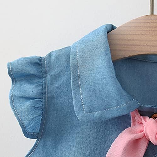 Freebily Toddler Baby Girls Tutu Dress Denim Denim Patchwork A-Line Dress + Straw Hat Summer Roup