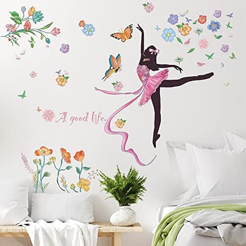 DANCENDO DO FLOR GIRL Girl Stickers, decalques de parede de borboleta Removável Decoração de parede de vinil Arte mural para meninas quarto berçário quarto sala de estar infantil banheiro