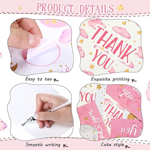 24 peças estrelas de agradecimento cartões com envelopes e adesivos para suprimentos de festa de chá de bebê, papel