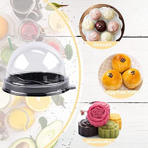 Qonia 50 pacote mini recipientes de cupcakes Caixa de bolo plástico transparente com cúpula para queijo de sobremesa de panela muffin lua