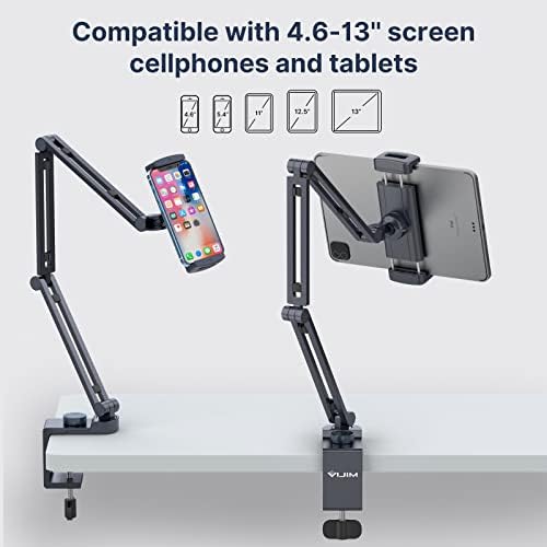 JUSMO LS31 Tablet Montagem da mesa do iPad, suporte de suporte de superfície flexível do braço flexível de alumínio, compatível com iPad mini, pro, ar, guia Galaxy, Surface Pro, iPhone e muito mais