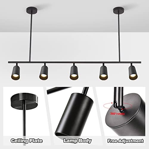 Bokt Modern Black Grandes lustres de 5 vias de 5 vias Luz de teto de pista de cabeça simples Ajustar a trilha Spotlight Island