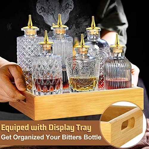 Garrafa de bitters suprobarware para conjunto de coquetéis de 6 garrafa de vidro com bandeja de exibição Vantagem Garrafas