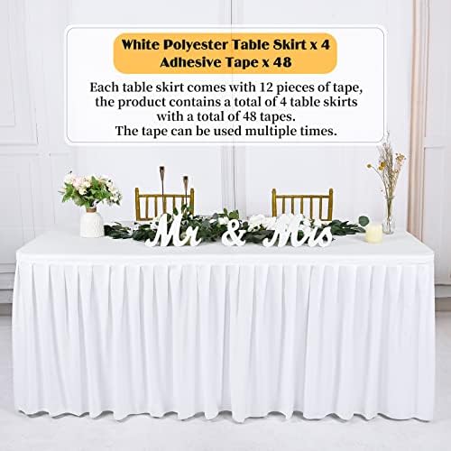 Pacote de 4 saias de mesa branca para mesas de retângulo de 14 pés de poliéster saia plissada de mesa de mesa de mesa de mesa de mesa de mesa para banquetes Festa de aniversário da exposição de casamento