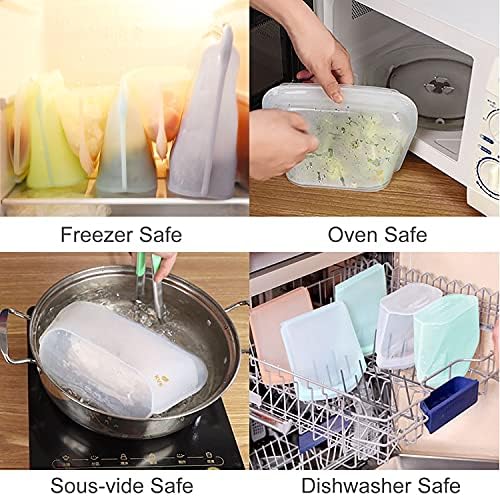Sacos de armazenamento de alimentos de silicone, sacolas de congelador reutilizáveis ​​com vedação apertada para