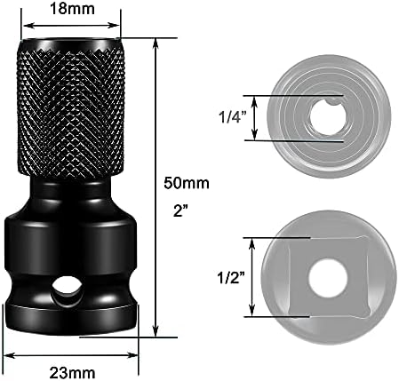 EYECH 2PCS 1/2 polegadas de acionamento quadrado a 1/4 de polegadas Hex Female Socket Adapter Conversor de liberação rápida Adaptador de chuck para folhas de impacto e catraca